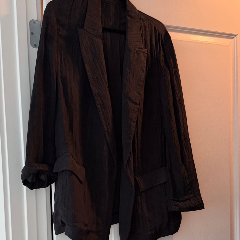 Zara Black Textured Relaxed Blazer